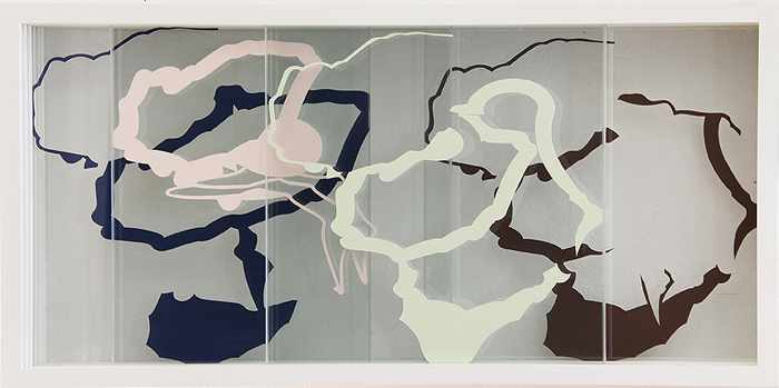 Verschiebbare Raumschichtung von Eberhard Freudenreich Glas bemalt, Holz, 65 x 135 x 12,5 cm, 2015, Eva Mueller Kunstberatung, Nürtingen Kunsttage